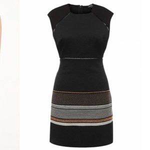 Striking, linen-blend, cap sleeved shift dress